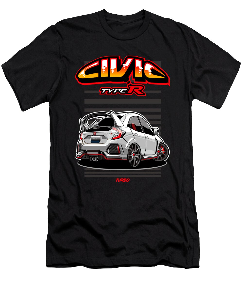 Civic Fk9 Type R Turbo Car Vector Art Cartoon Caricature Style the Bugz T-Shirt