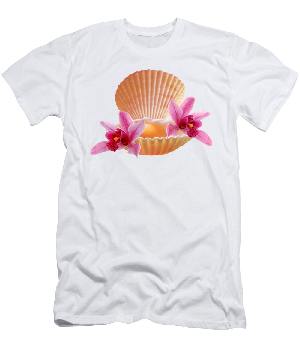 Clam Shell with Pink Orchids Gill Billington T-Shirt