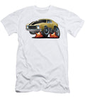 Classic American Seventies Muscle Car Cartoon Gold with Black Stripes Popping a Wheelie Jeff Hobrath T-Shirt