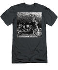 Classic Harley Davidson Motorcycle with Ape Hangers in Rugged Landscape Black and White Dmr Filho T-Shirt