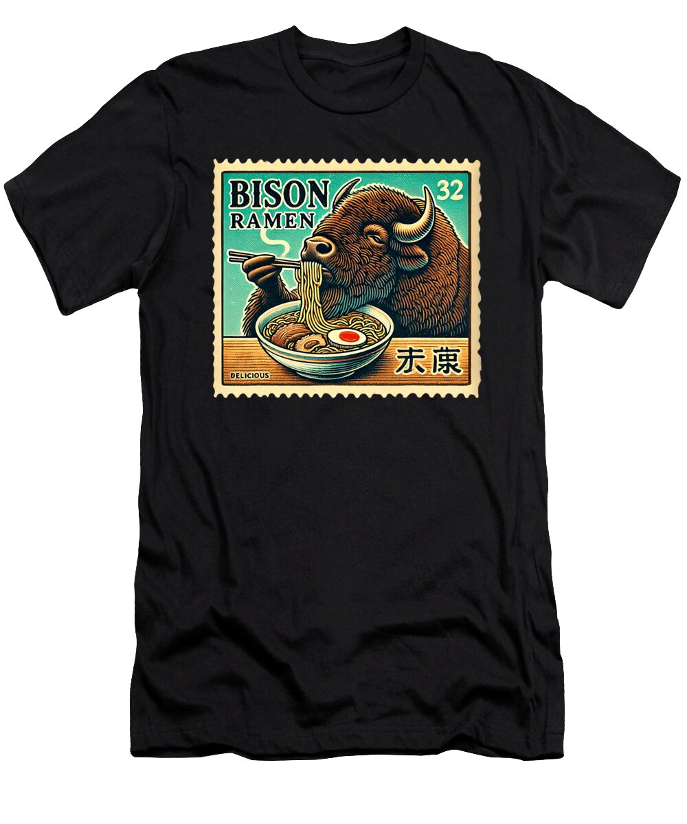 Classic Japanese Art Postage Stamp Noodles Bison Maisie Jackson T-Shirt