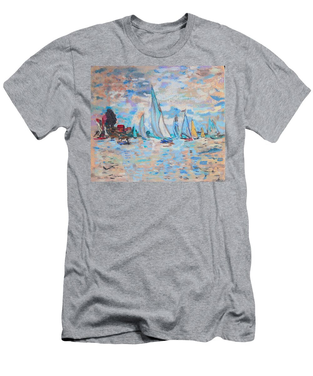 Claude Monet Regatta At Argenteuil Reproduction on Wood Scott D Van Osdol T-Shirt
