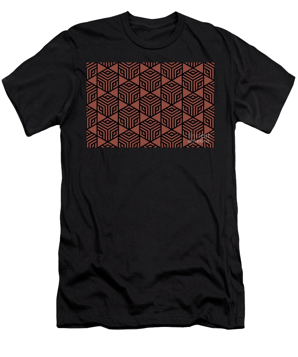 Clay Brown and Black Stripe Cube Tile Pattern Petite Pattern Minimal Graphic Designs T-Shirt