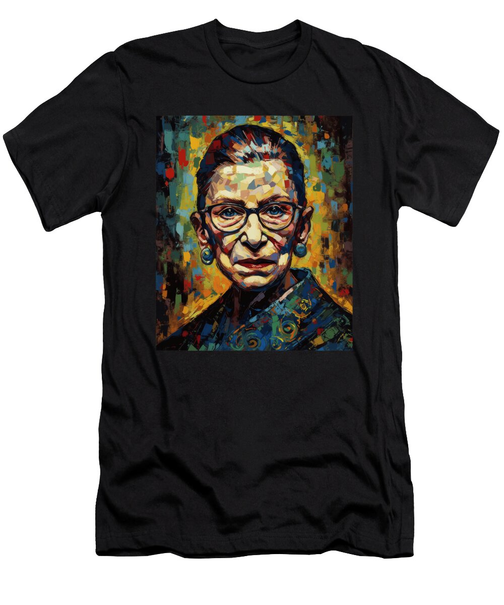 Clean Ruth Bader Ginsburg Van Gogh Style Graphic Design Wall Art Lia Arakelian T-Shirt