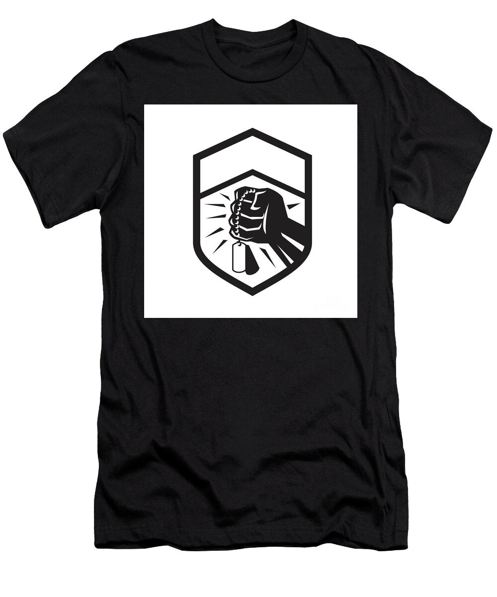 Clenched Fist Holding Dogtag Crest Retro Aloysius Patrimonio T-Shirt