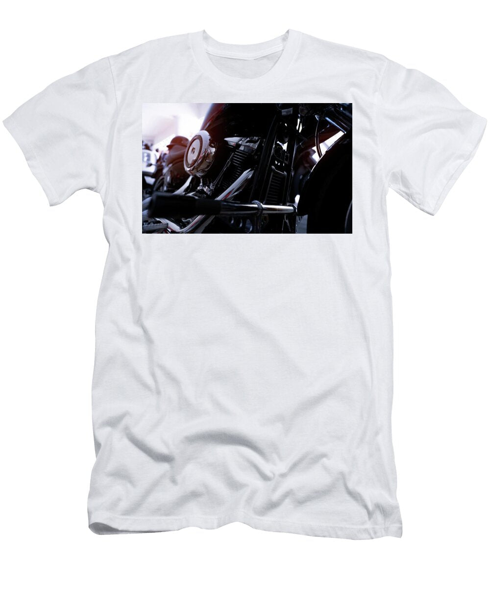 Close Up of a Motorcycle Engine Exhaust Pipe Engine Guard Etc Vintage Motorcycles T-Shirt