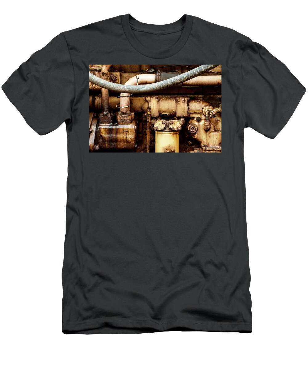 Close Up of Grunge Old Combustion Engine From Vintage Tractor Matthew Gibson T-Shirt