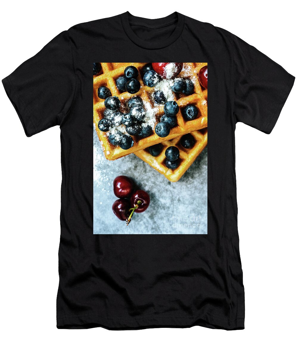 Close Up of Waffles with Tasty Fruits Cranberries Cherries and Joaquin Corbalan T-Shirt