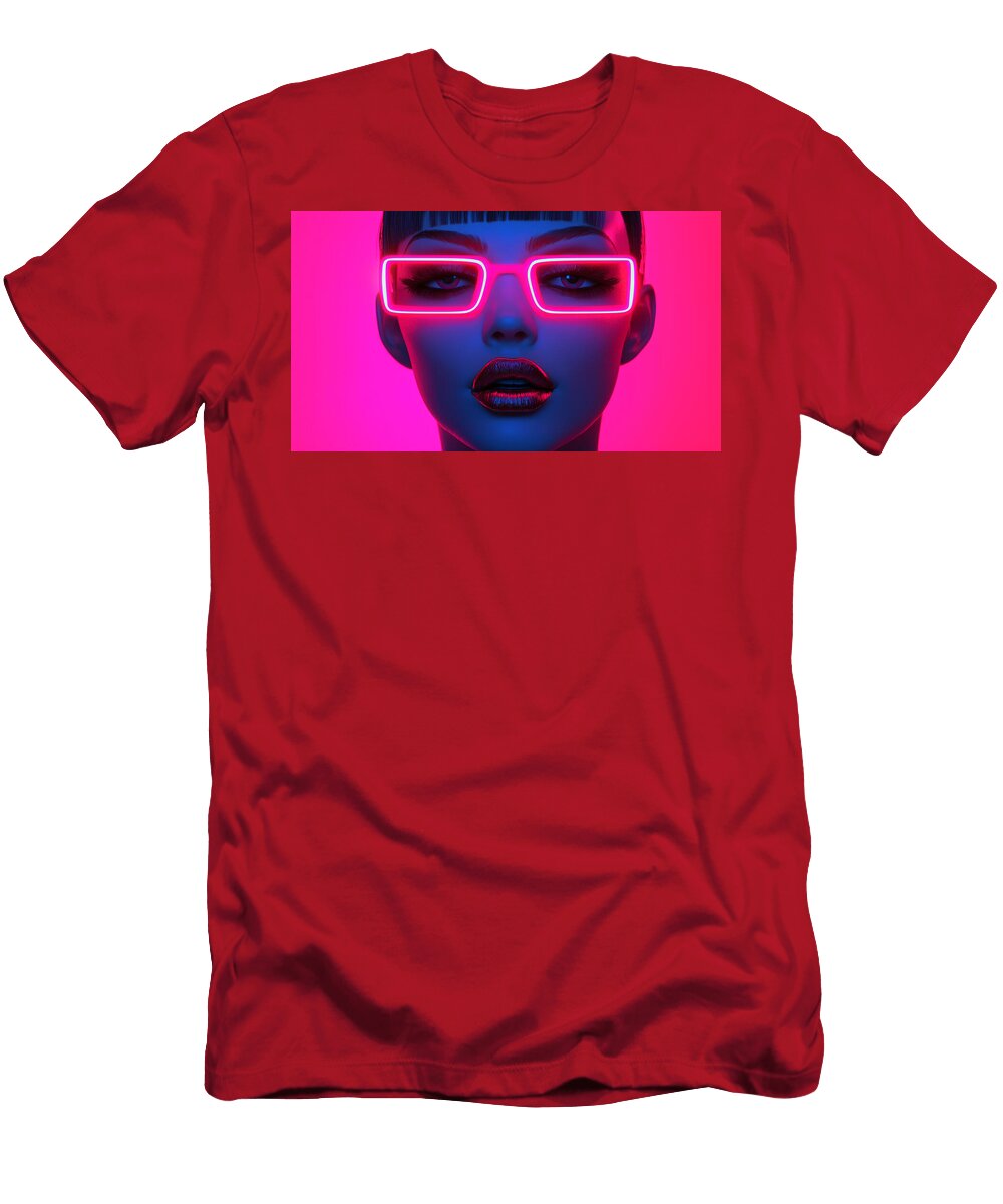 Close Up of Woman with Neon Glasses Stephen Miller T-Shirt