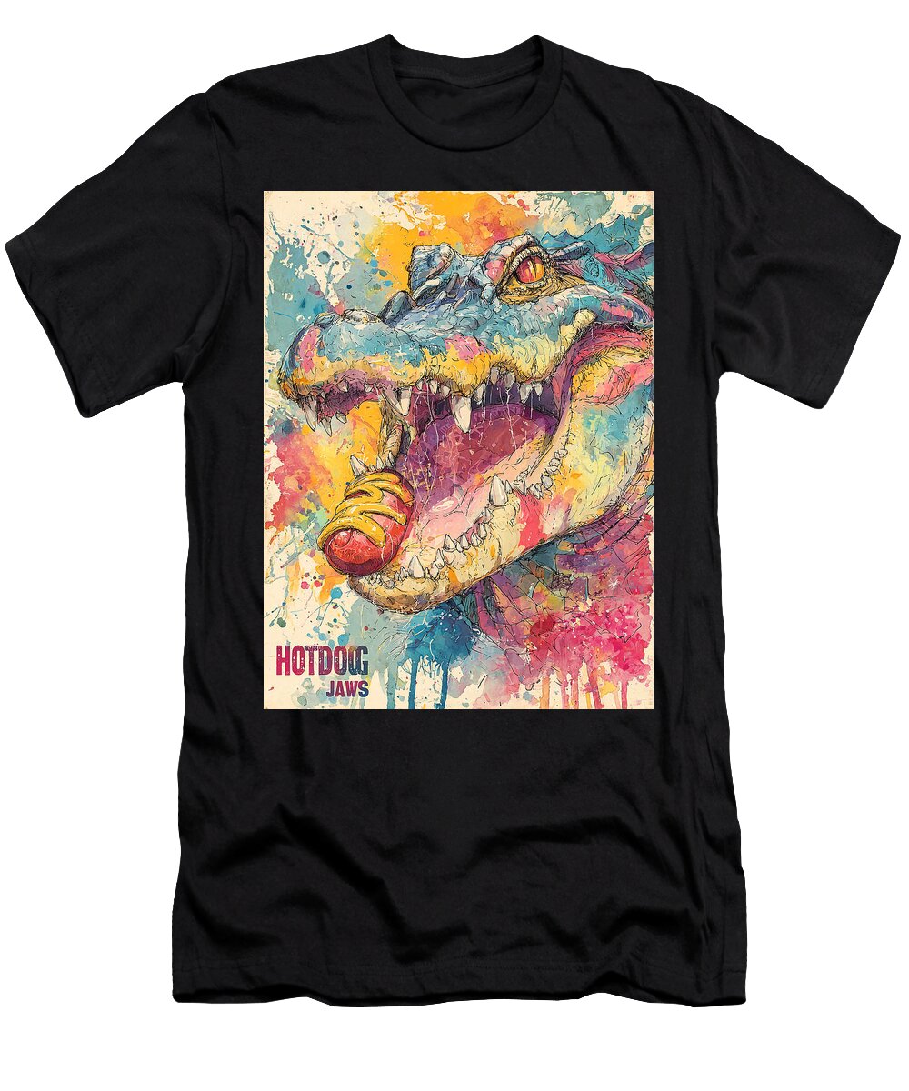 Colorful Alligator with Hotdog in Jaws Grover Mcclure T-Shirt