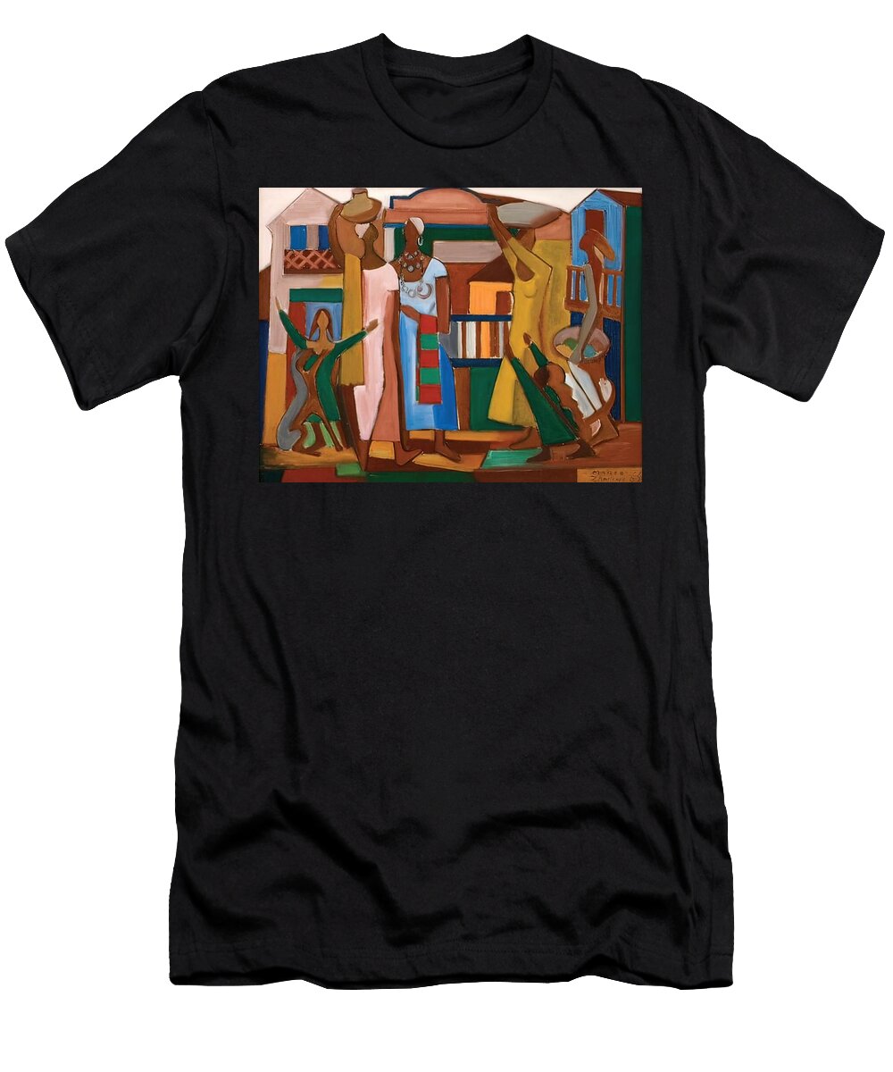 Colorful Market Scenecomposition with Figures 1965 Mario Zanini T-Shirt