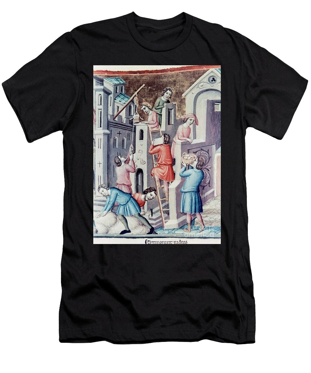 Construction of a Castle in a Medieval Village England Unknown Artist T-Shirt