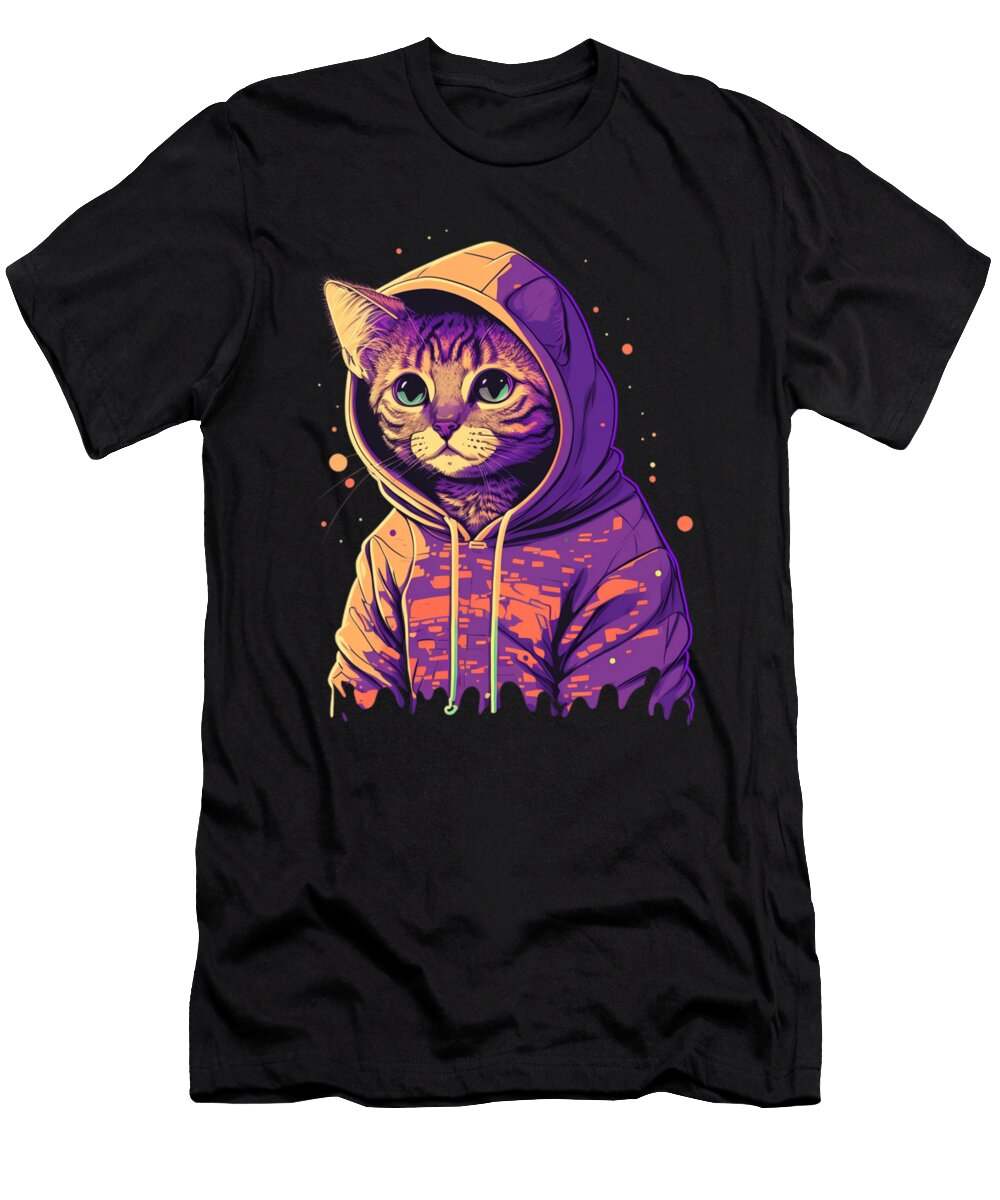 Cool Cat in a Vaporwave Hoodie Kids Taylor Russell T-Shirt