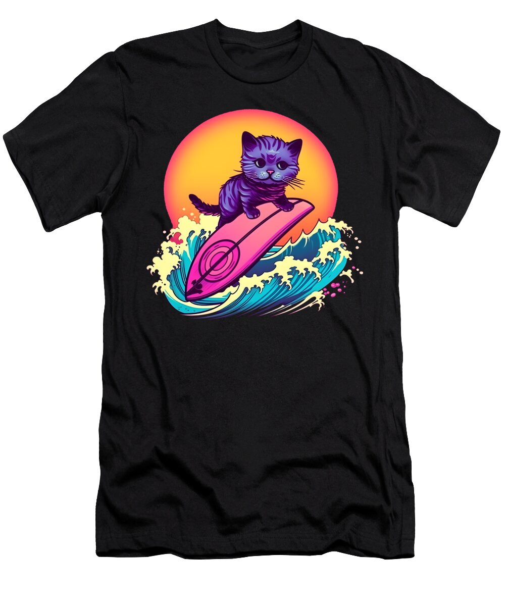 Cool Cat Surfing Sweet Birdie Studio T-Shirt