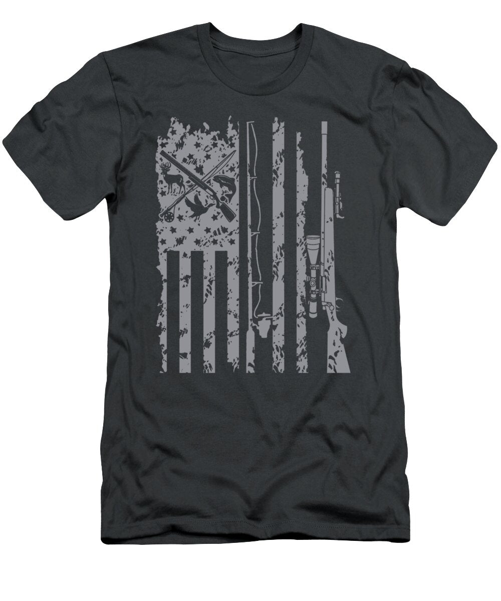 Cool Fishing Rod Hunting Rifle American Flag for Men Mustar Mario T-Shirt