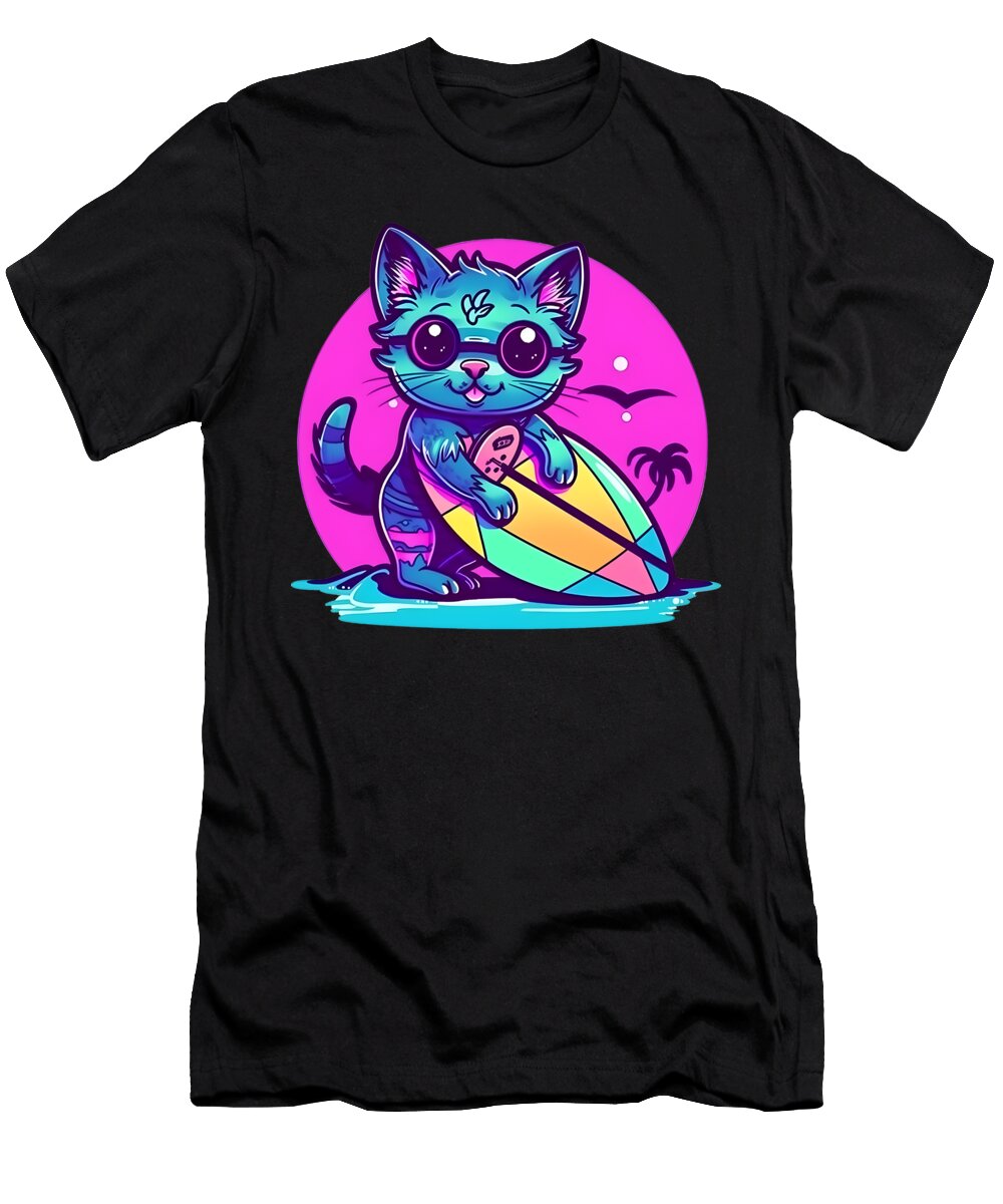 Cool Retro Surfer Cat Sweet Birdie Studio T-Shirt