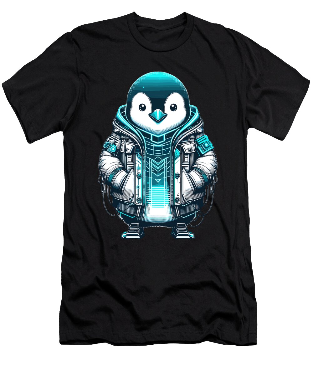 Cool Synthwave Cyberpunk Penguin Lover Gift Martin Hicks T-Shirt