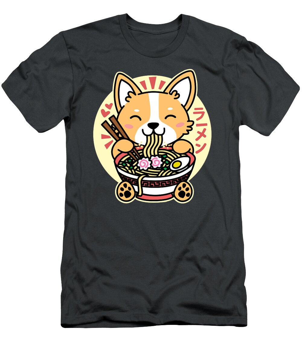 Corgi Eating Ramen Cute Kawaii Noodles Sibainu T-Shirt