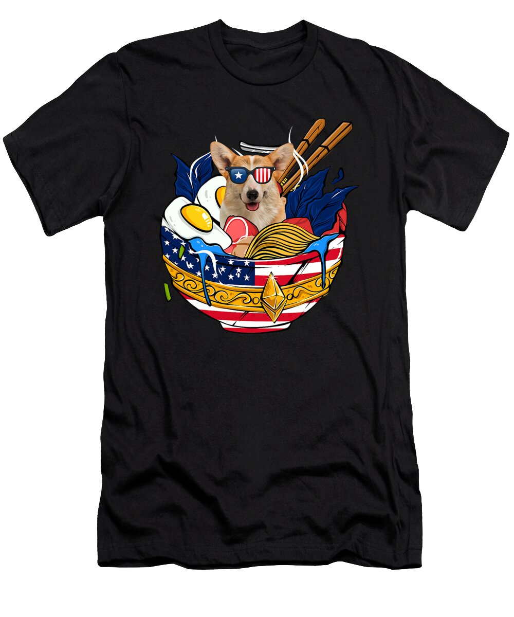 Corgi Sunglasses in Ramen As American Flag 4th Yah Lishr T-Shirt