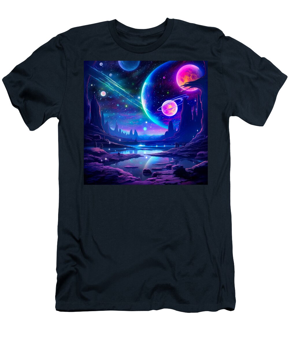 Cosmic Odyssey Synthwave Space Landscape Crystal Campbell T-Shirt