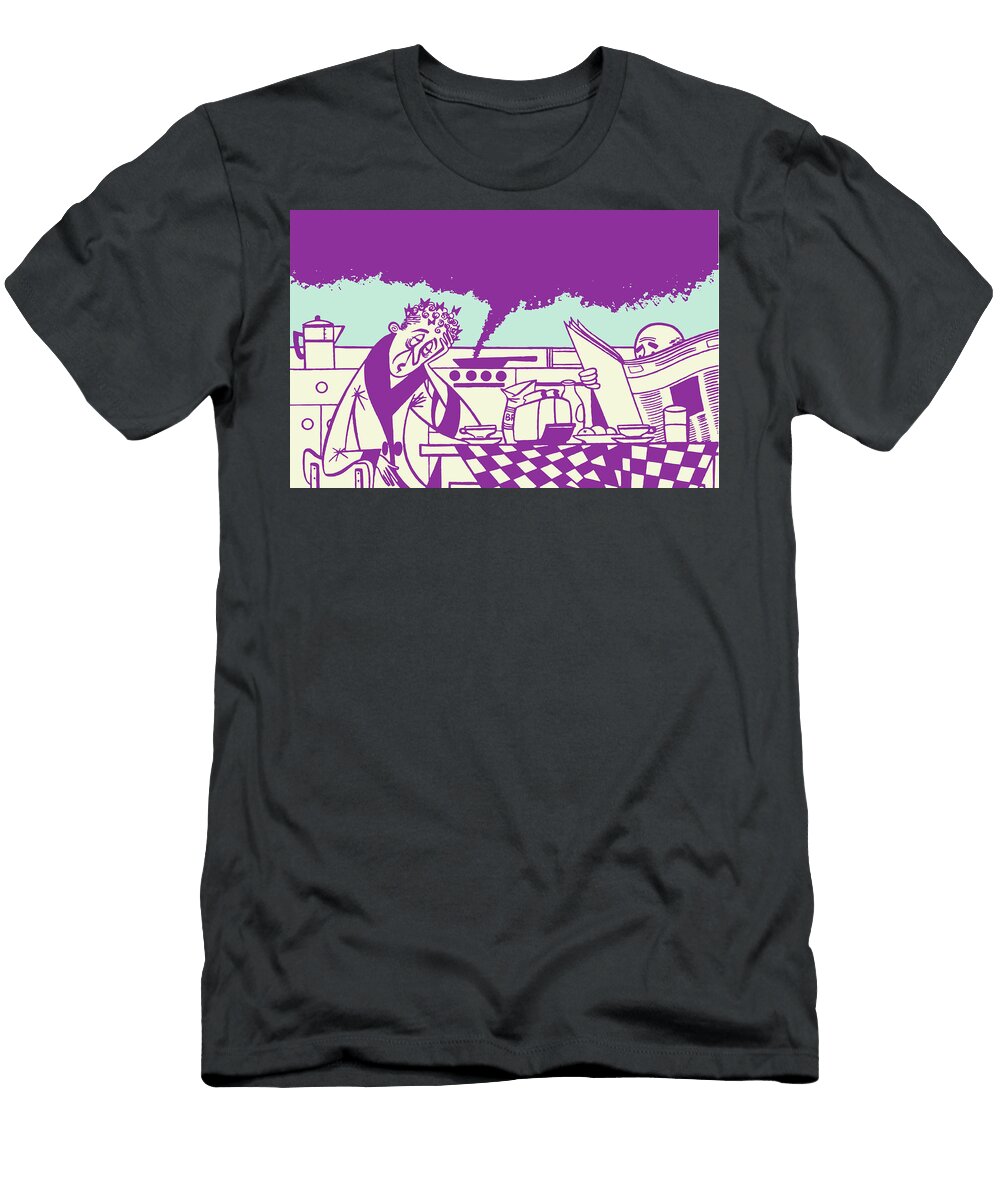Couple in Kitchen and Food Burning Csa Images T-Shirt