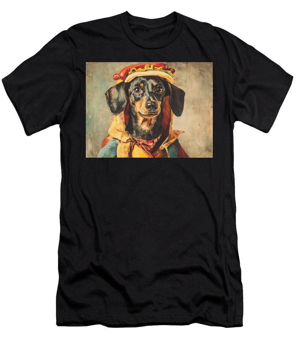 Creative Animal Art Funny Dog Portrait Dachshund Painting a Dachshund Dressed As a Hot Dog Portrait Adrien Efren T-Shirt