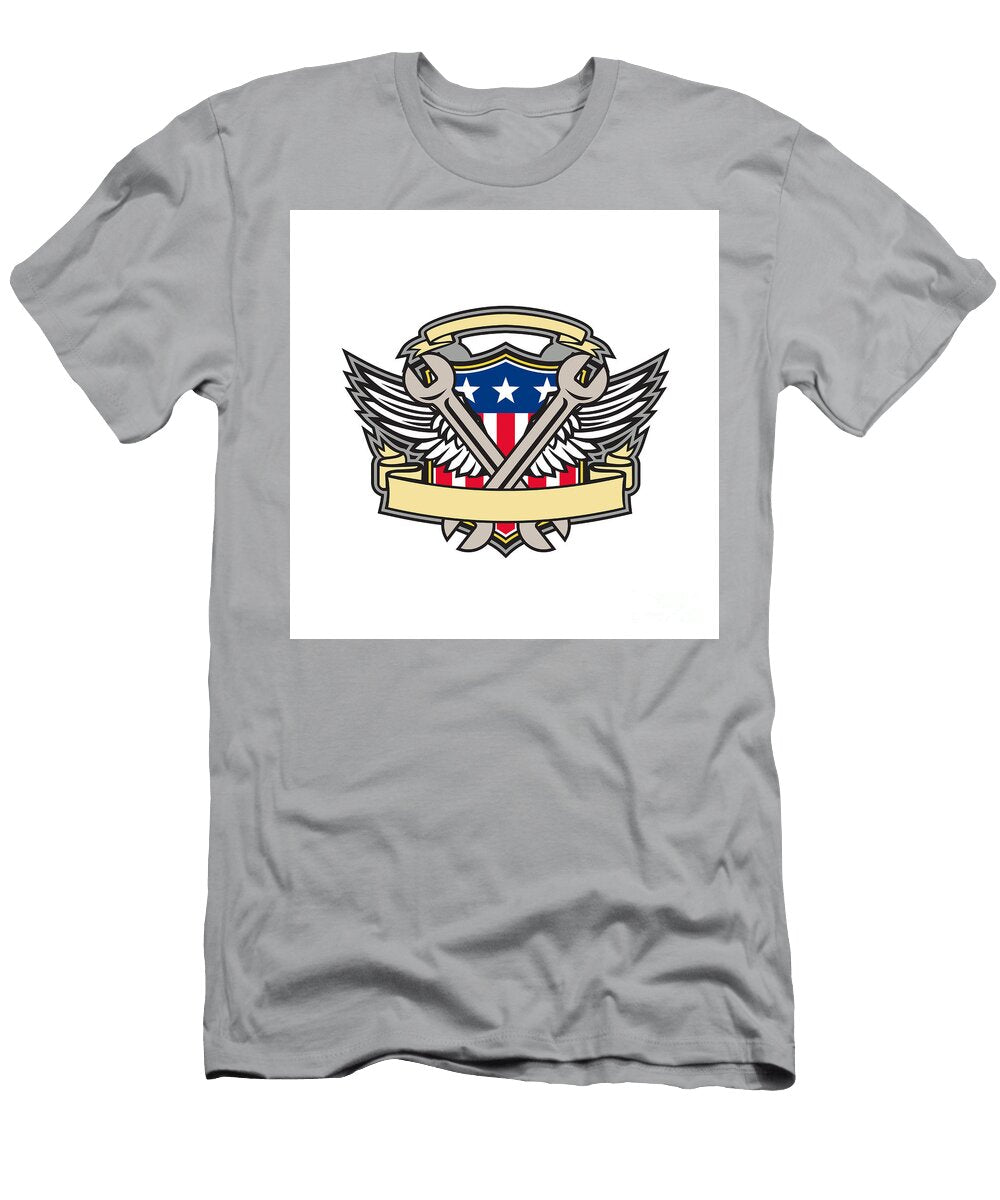 Crossed Wrench Army Wings American Flag Shield Aloysius Patrimonio T-Shirt