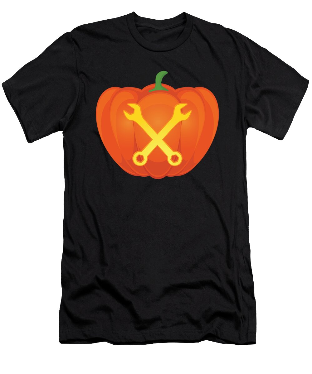 Crossed Wrenches Jack O Lantern Mechanics Halloween Graphic Jacob Hughes T-Shirt