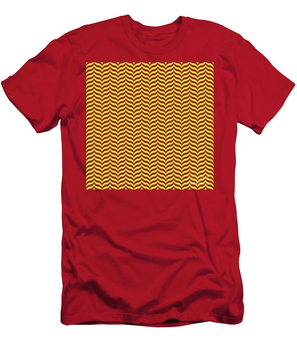 Curve Wave Chevron Pattern in Golden Yellow and Chestnut Brown N1864 Holy Rock Design T-Shirt