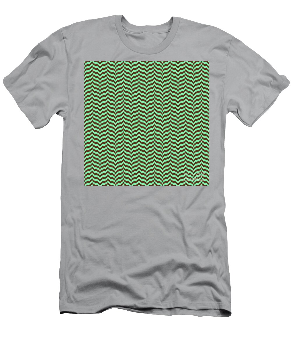 Curve Wave Chevron Pattern in Mint Green and Chocolate Brown N2778 Holy Rock Design T-Shirt