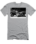 Custom Cruiser Motorcycle with Leather Saddlebags and Tank Art Black and White Dmr Filho T-Shirt