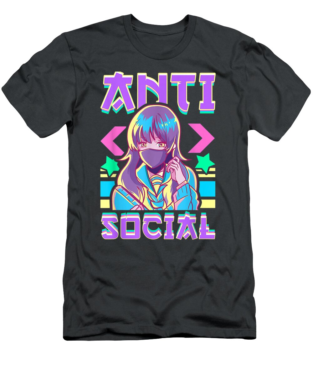 Cute Antiocial Vaporwave Anime Girl Japanese Antisocial Adie Caroli T-Shirt