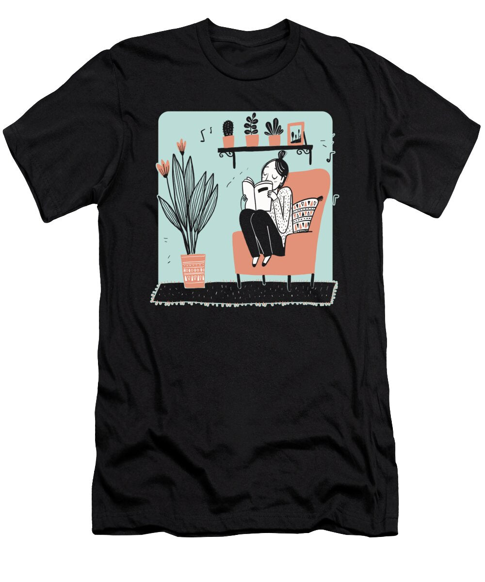 Cute Book Lover Drawing Reading Girl Illustration Thomas Larch T-Shirt
