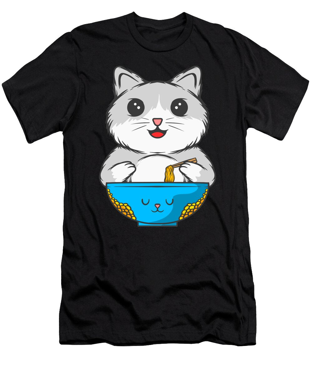 Cute Cat Eating Ramen Miralem Bektas T-Shirt
