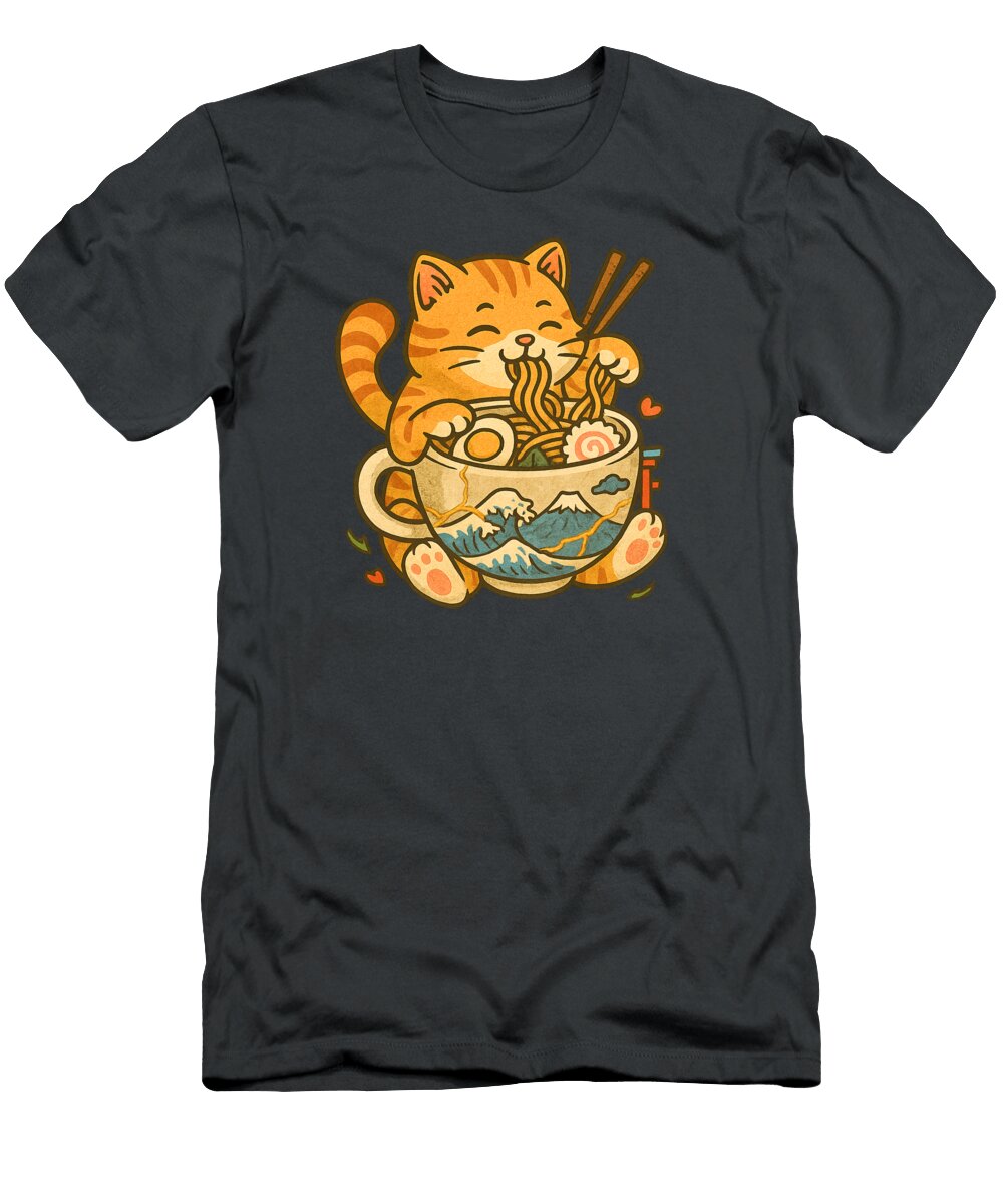 Cute Cat Enjoying Noodles Srdja Kot T-Shirt