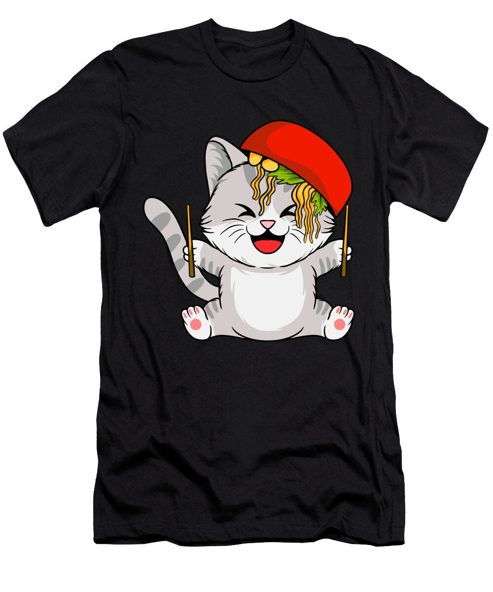 Cute Cat with Ramen on Her Head Miralem Bektas T-Shirt