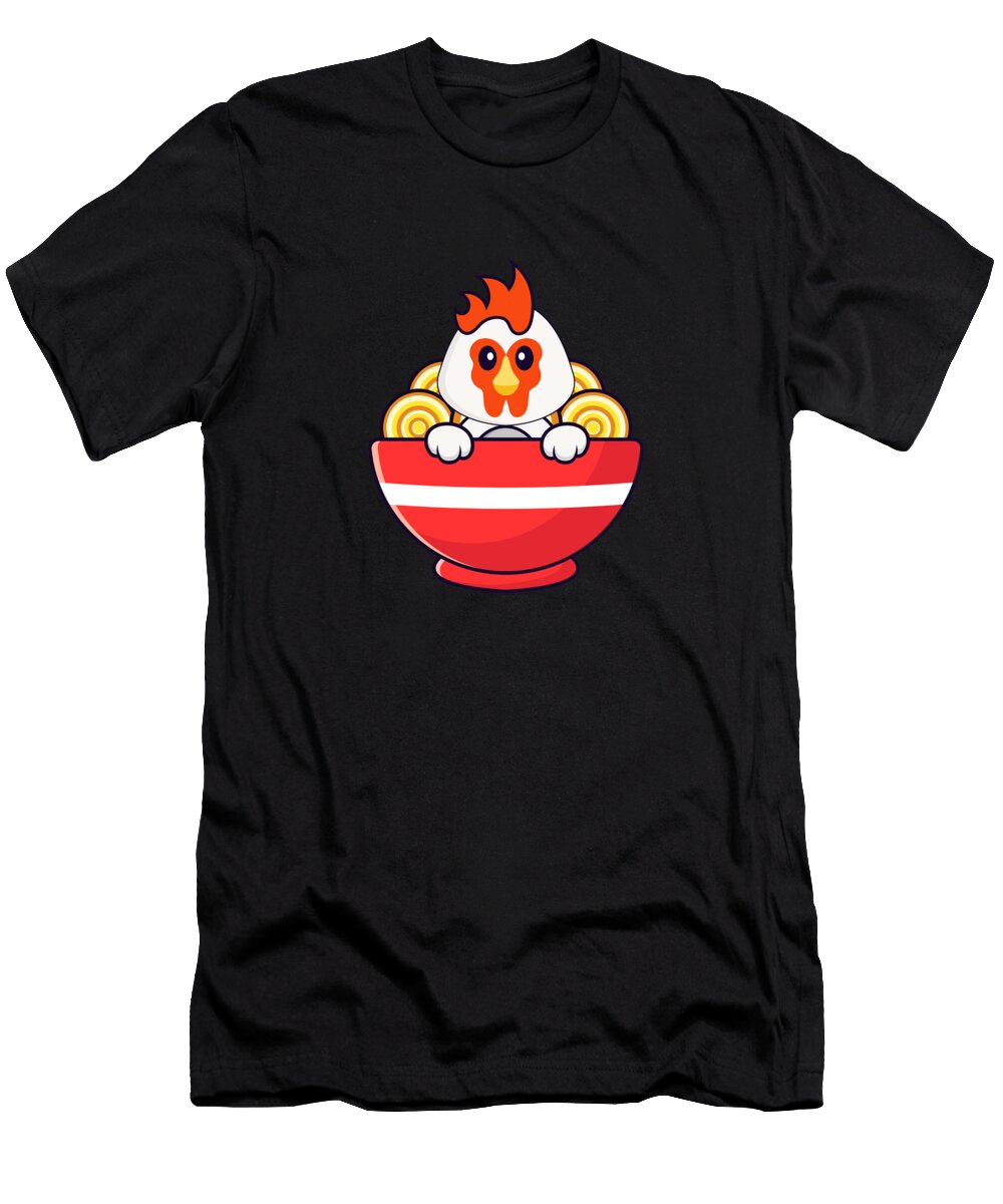 Cute Chicken Eating Ramen Noodles Yvonne Alfie T-Shirt