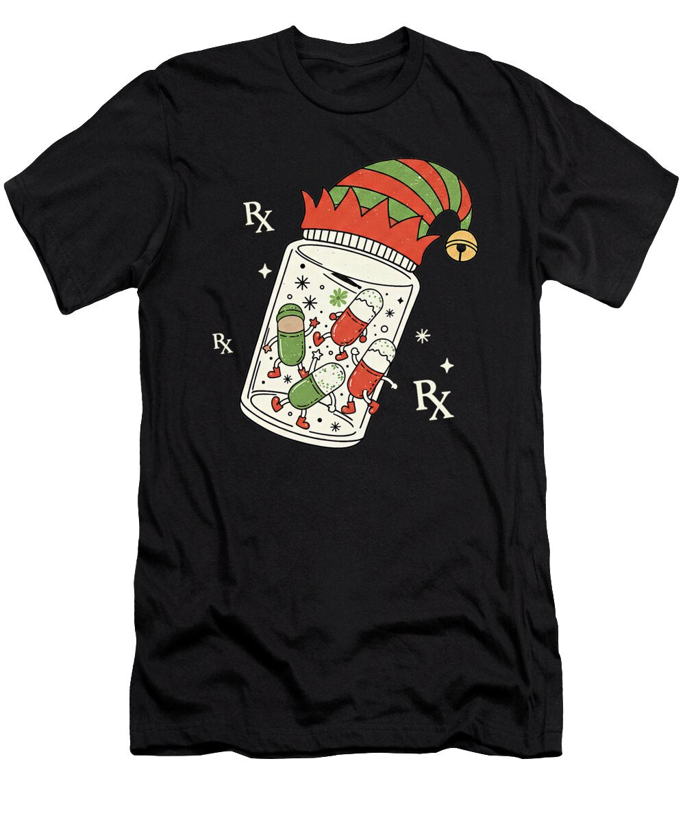 Cute Christmas Pill Bottle Pharmacist Xmas Natalie Lidford T-Shirt