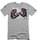 Cute Couples Chimpanzee Forest Animal Sharing a Hotdog At a Baseball Game Eldre Delvie T-Shirt