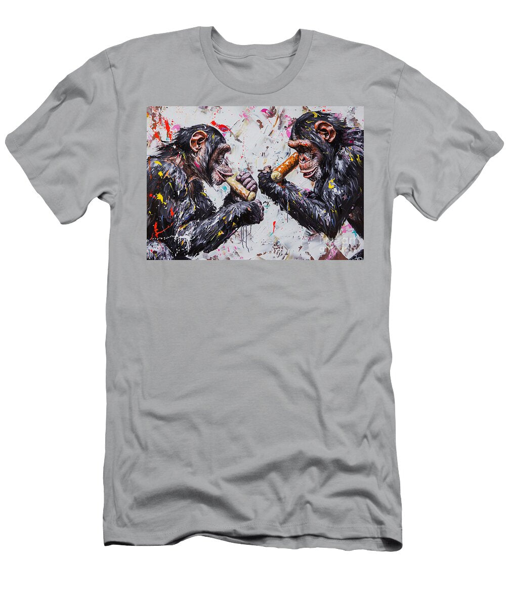 Cute Couples Chimpanzee Forest Animal Sharing a Hotdog At a Baseball Game Eldre Delvie T-Shirt