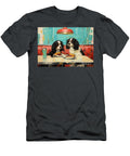 Cute Couples Happy English Toy Spaniel Dog Sharing a Slice of Pie At a Diner Eldre Delvie T-Shirt