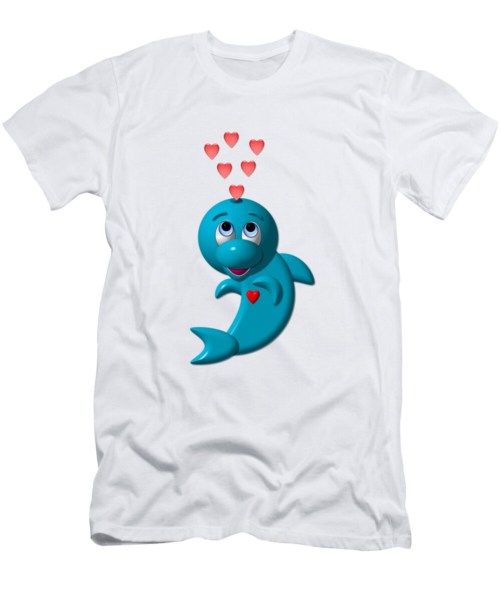 Cute Dolphin with Hearts Rose Santuci Sofranko T-Shirt