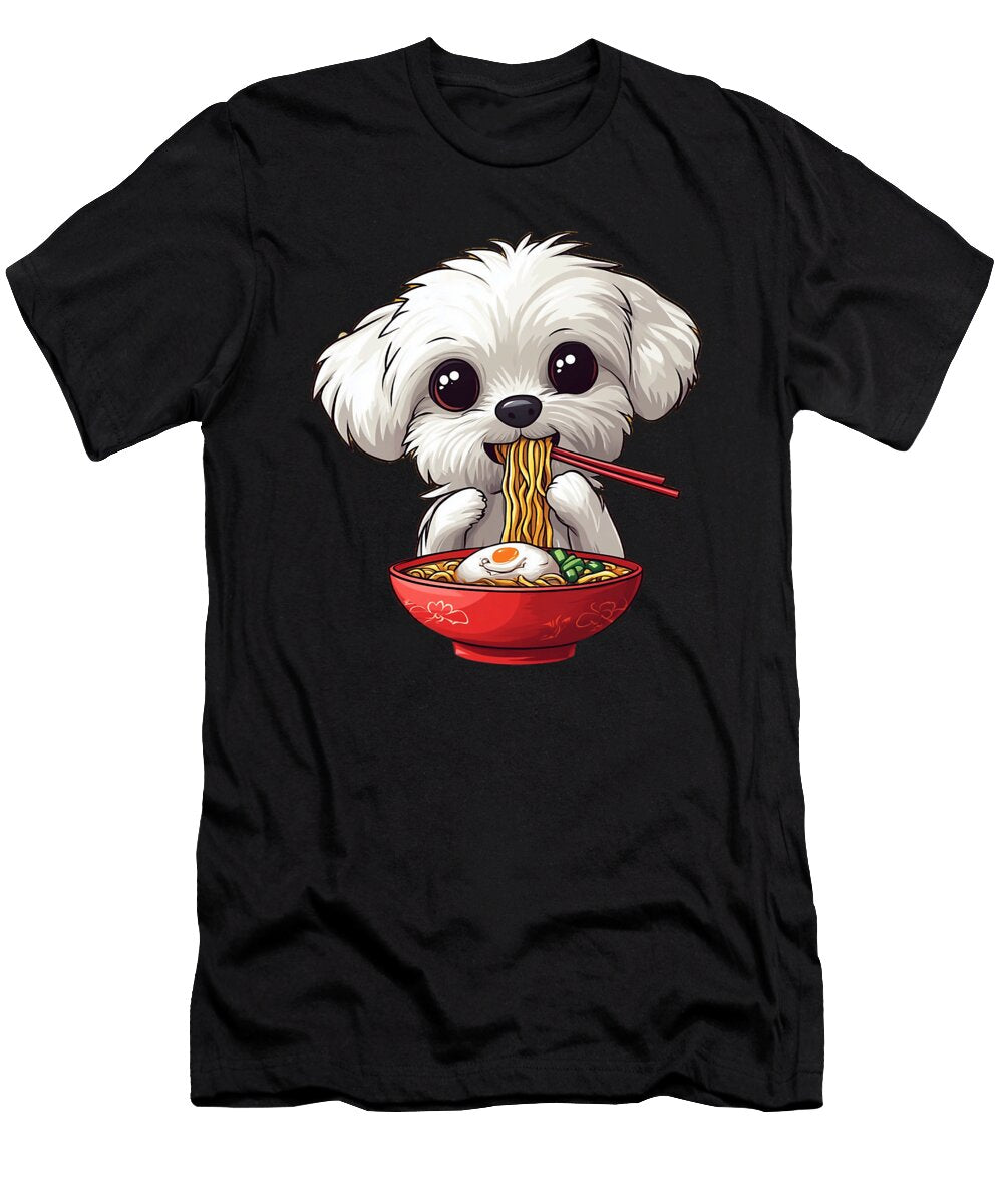 Cute Maltese Dog Eating Ramen Dh Bubble T-Shirt