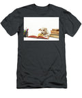 Cute Puppy Dog with Wrinkled Skin Reading and Turning the Page Dorin Puha T-Shirt