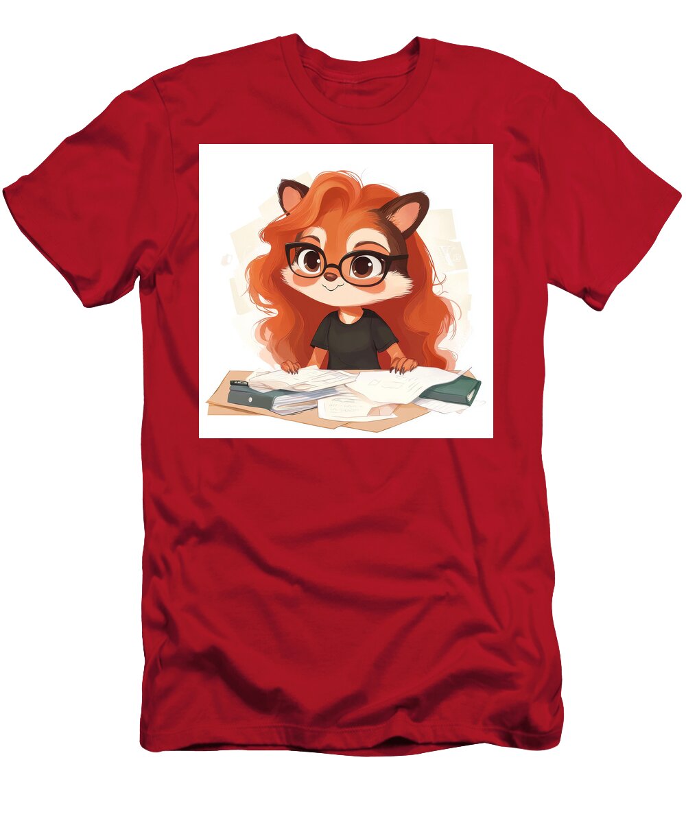 Cute Red Panda Studying with Books and Papers Bayata Sumbata T-Shirt