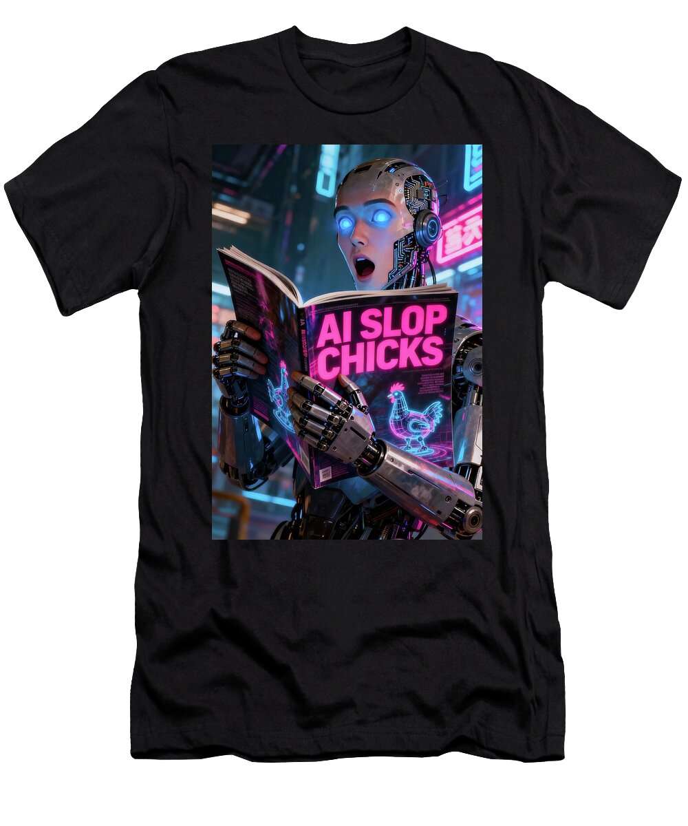 Cyborg Reading Ai Slop Chicks Matthias Hauser T-Shirt
