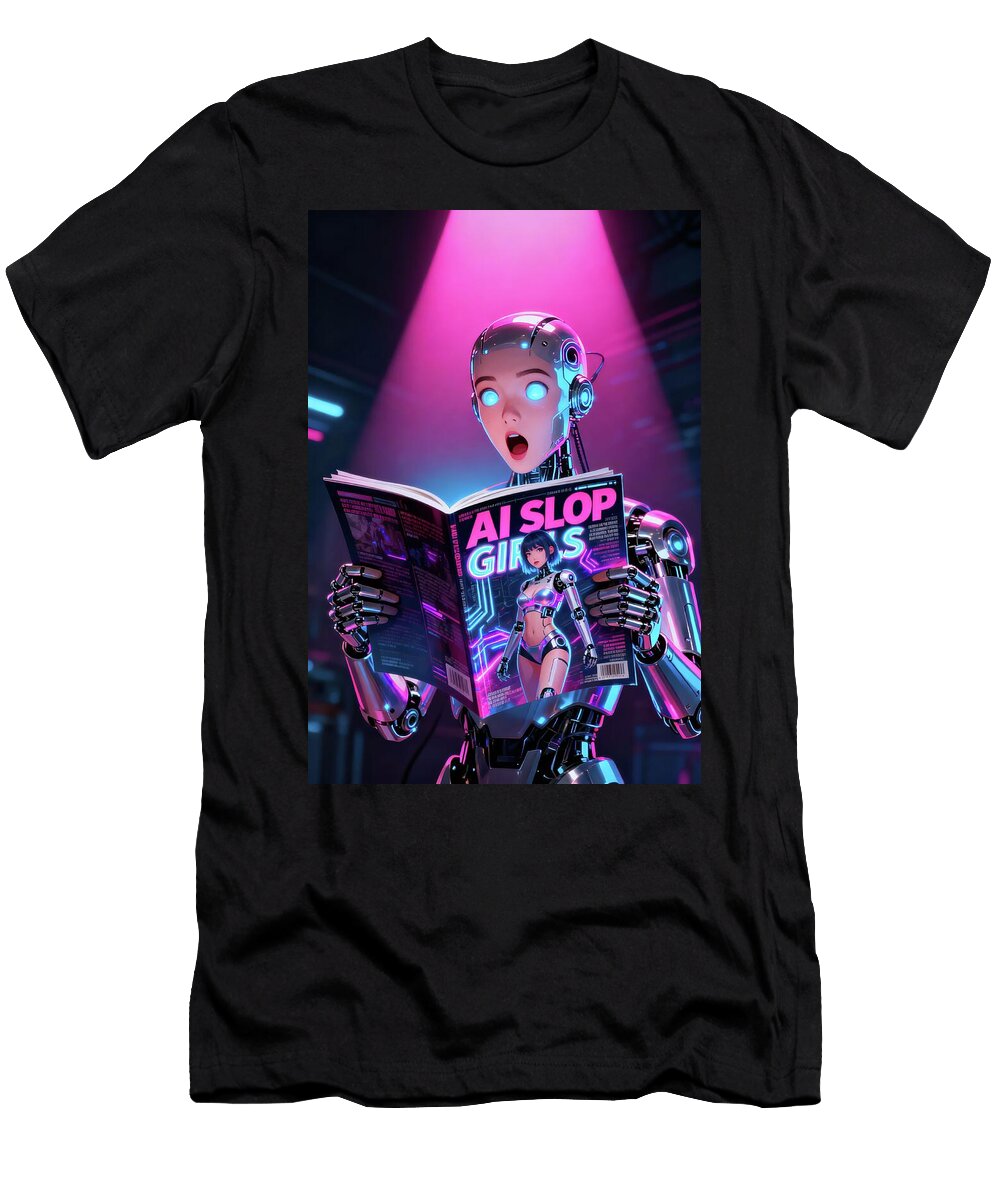 Cyborg Reading Ai Slop Magazine Matthias Hauser T-Shirt