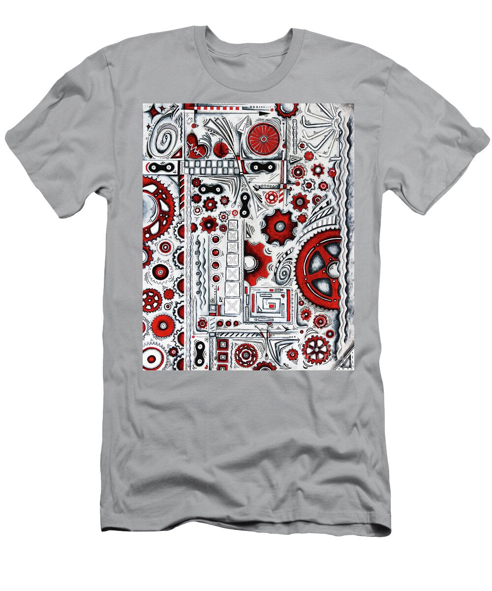 Cycling Art Original Bike Gears Red Gray Pop Art Style Painting Megan Duncanson Megan Duncanson T-Shirt