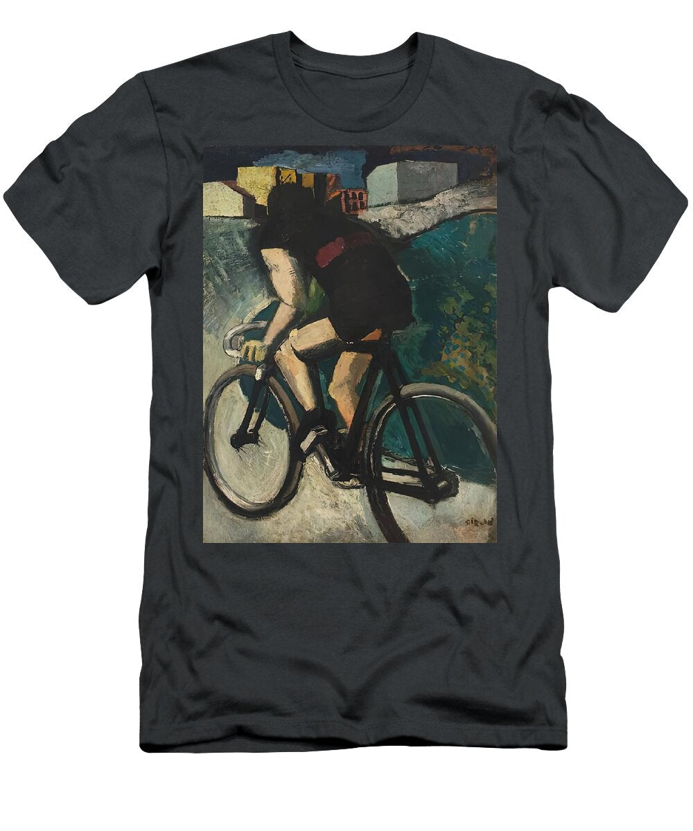 Cyclist Riding Through Urban Landscapethe Cyclist Mario Sironi T-Shirt