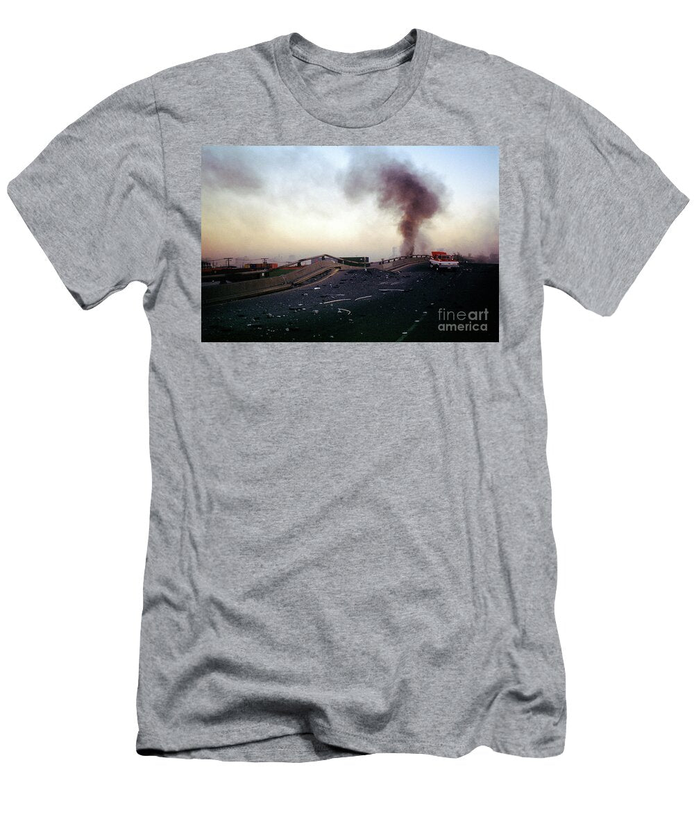 Cypress Freeway Collapse Smoke Fire Loma Prieta Earthquake Wernher Krutein T-Shirt